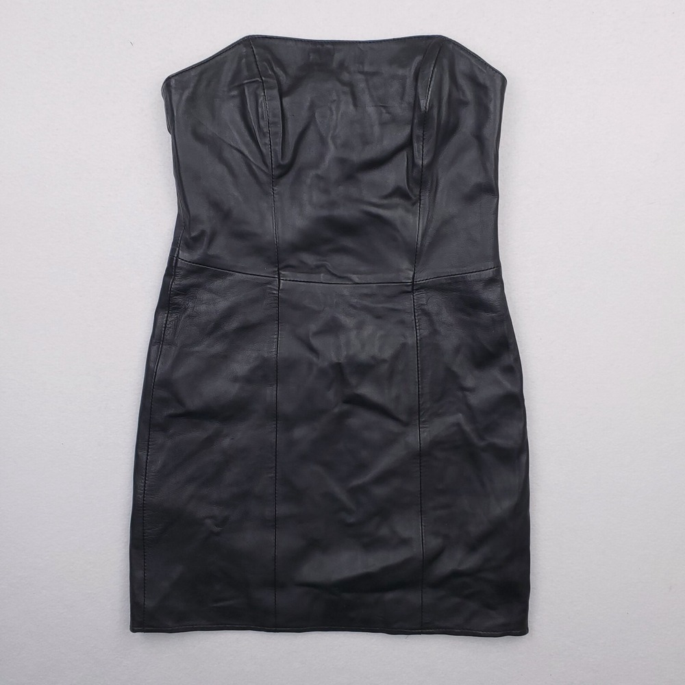 Hugo Buscati Dress Womens 4 Black Leather Strapless Gothic Sexy Romanticore